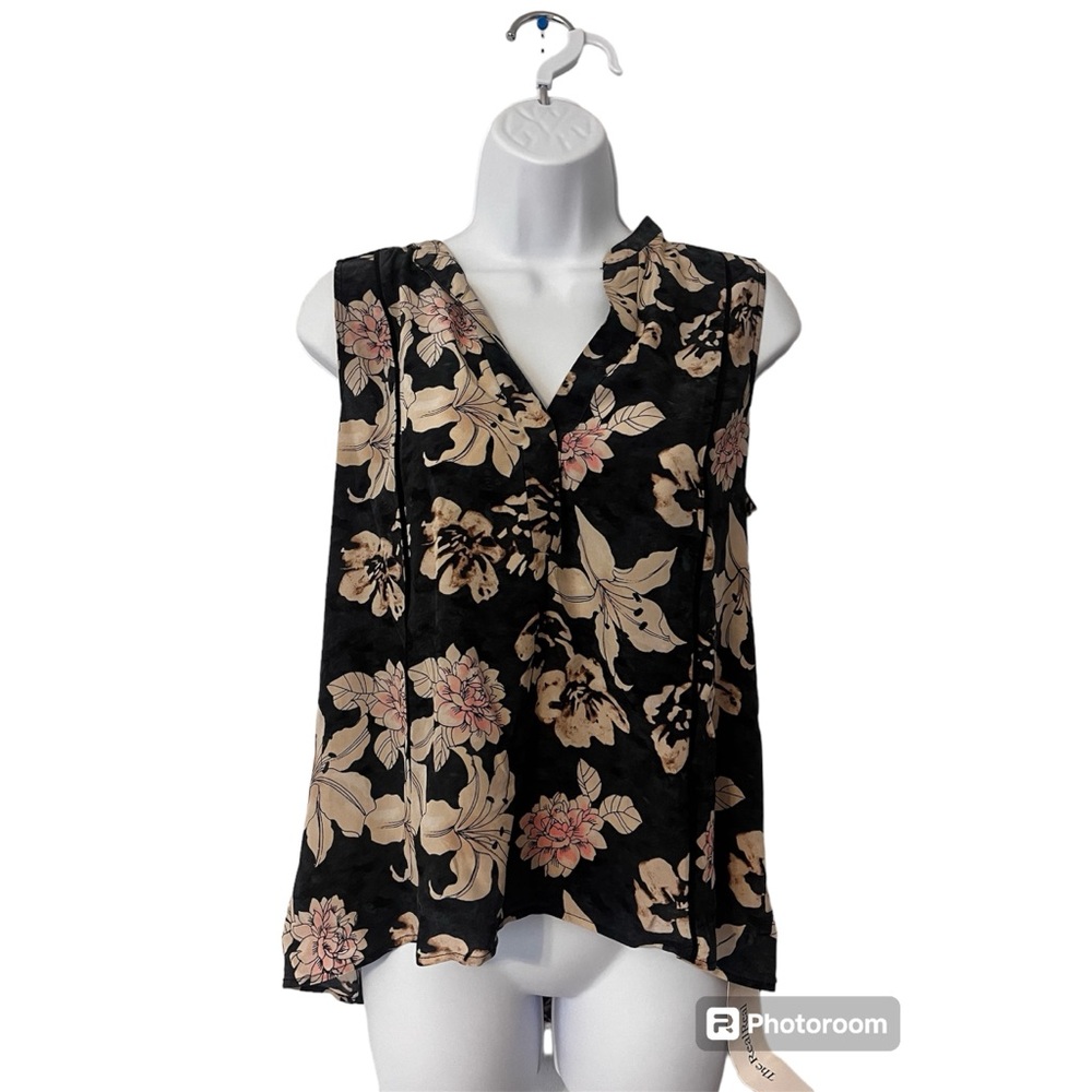 Elizabeth and James silky sleeveless floral print button-down top size small